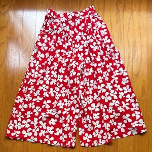 Red Floral Skirted Wide-Leg